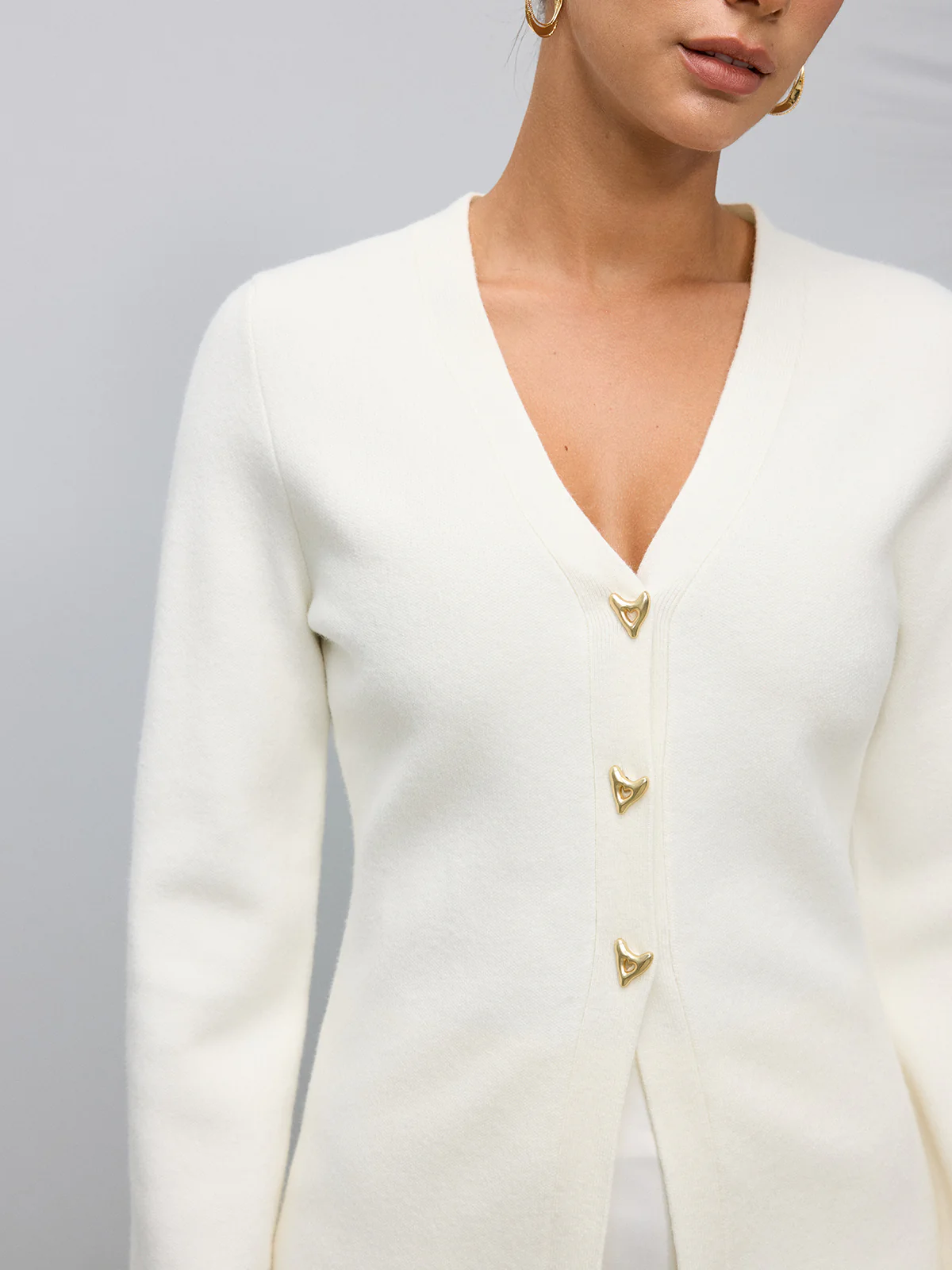 Metal Button V-Neck Knitted Cardigan - Image 5