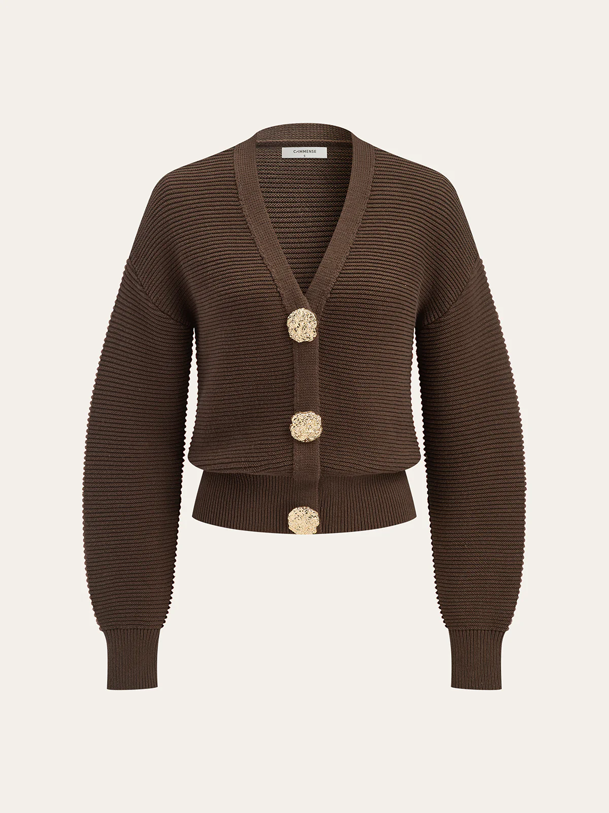 Metal Button V-neck Textured Cardigan