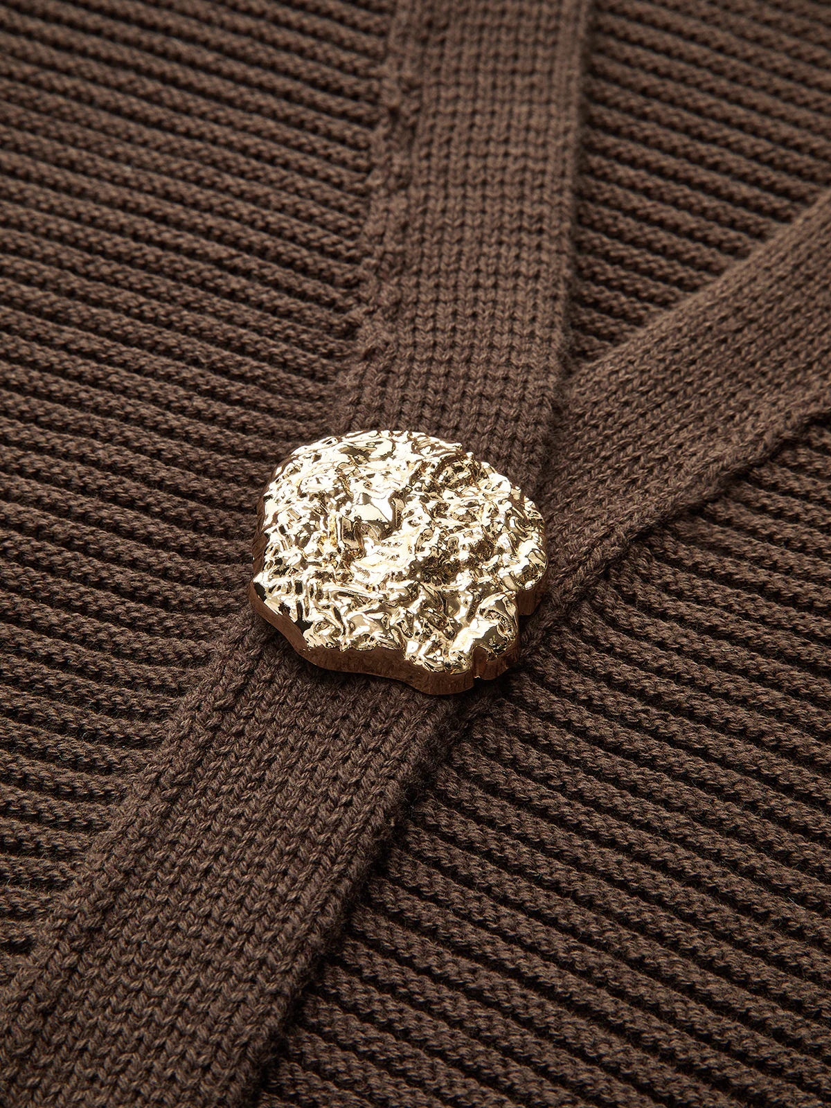 Metal Button V-neck Textured Cardigan - Image 3