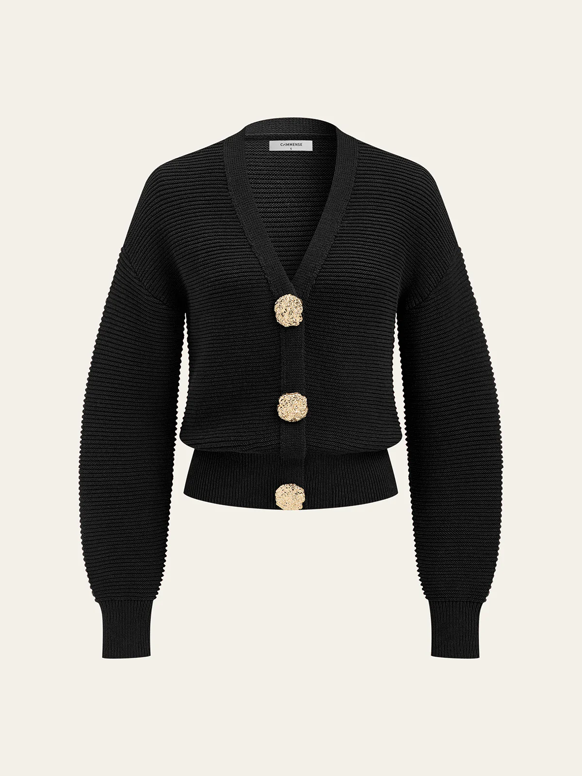 Metal Button V-neck Textured Cardigan - Image 5