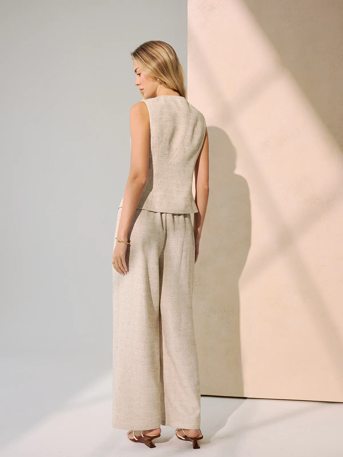 Metal Button Vest & Wide-Leg Pants Set - Image 5