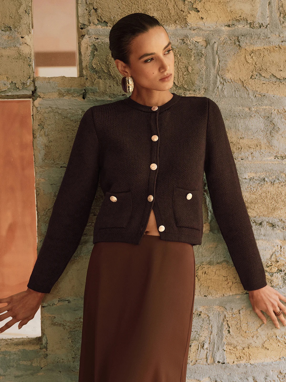 Metal Button Wool-Blend Knit Cardigan - Image 3