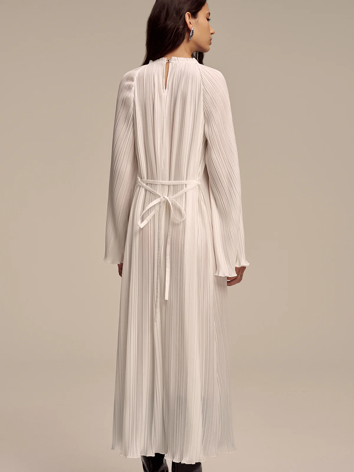 Metal Collar Pleated Long-Sleeve Maxi Dress - Image 4