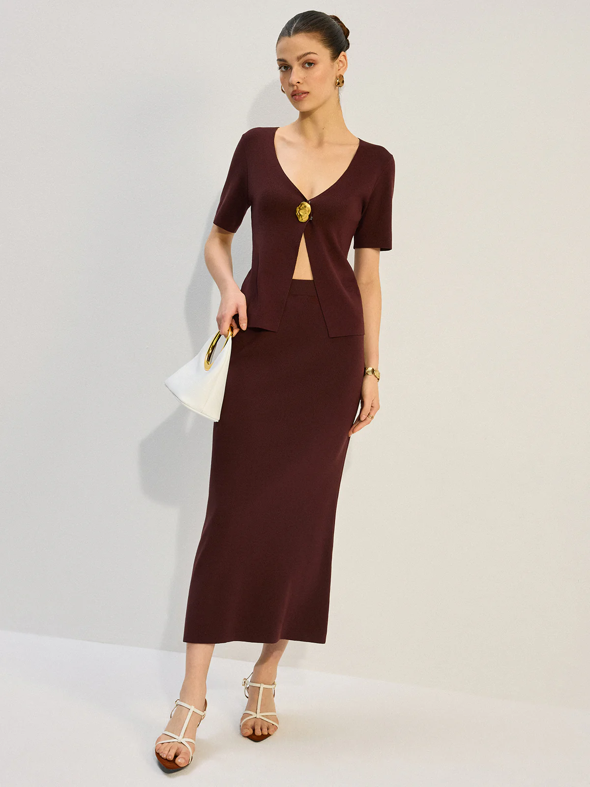 Metal Decor V-Neck Knit Co-ords Set - Image 3