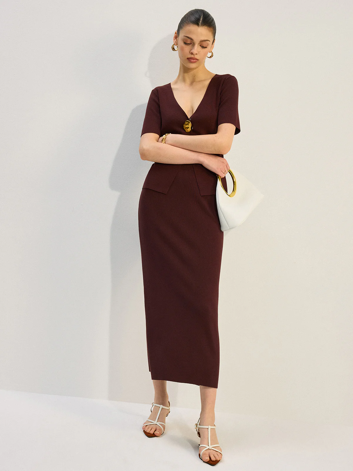 Metal Decor V-Neck Knit Co-ords Set - Image 6