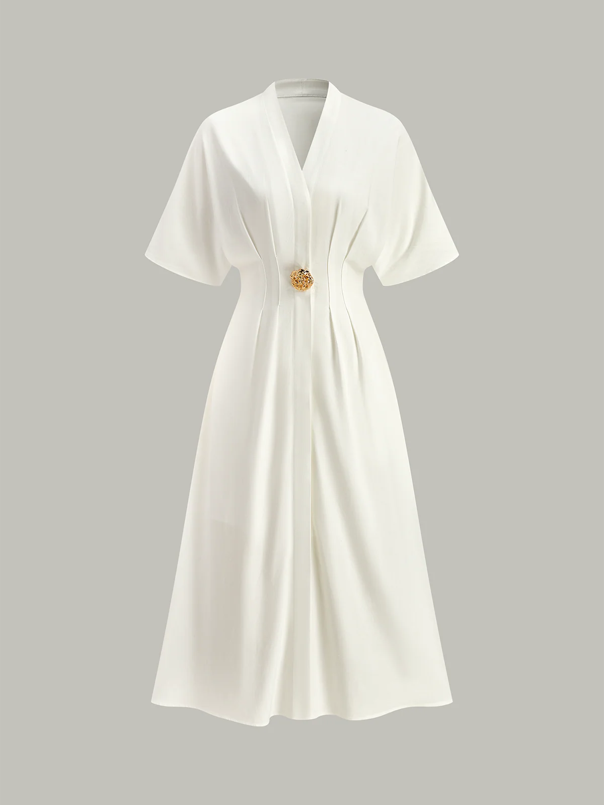 Metal Decor V-Neck Midi Dress - Image 2