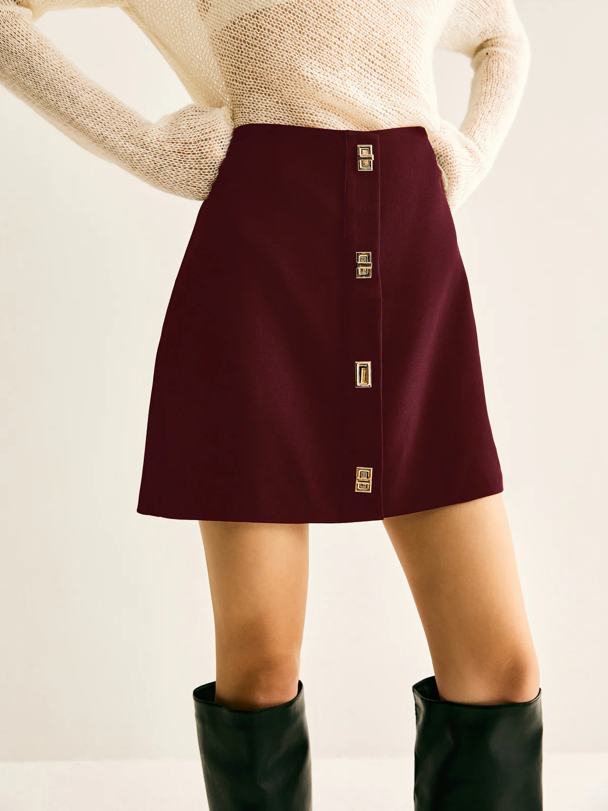 Metal-Decor Zipper Mini Skirt - Image 10