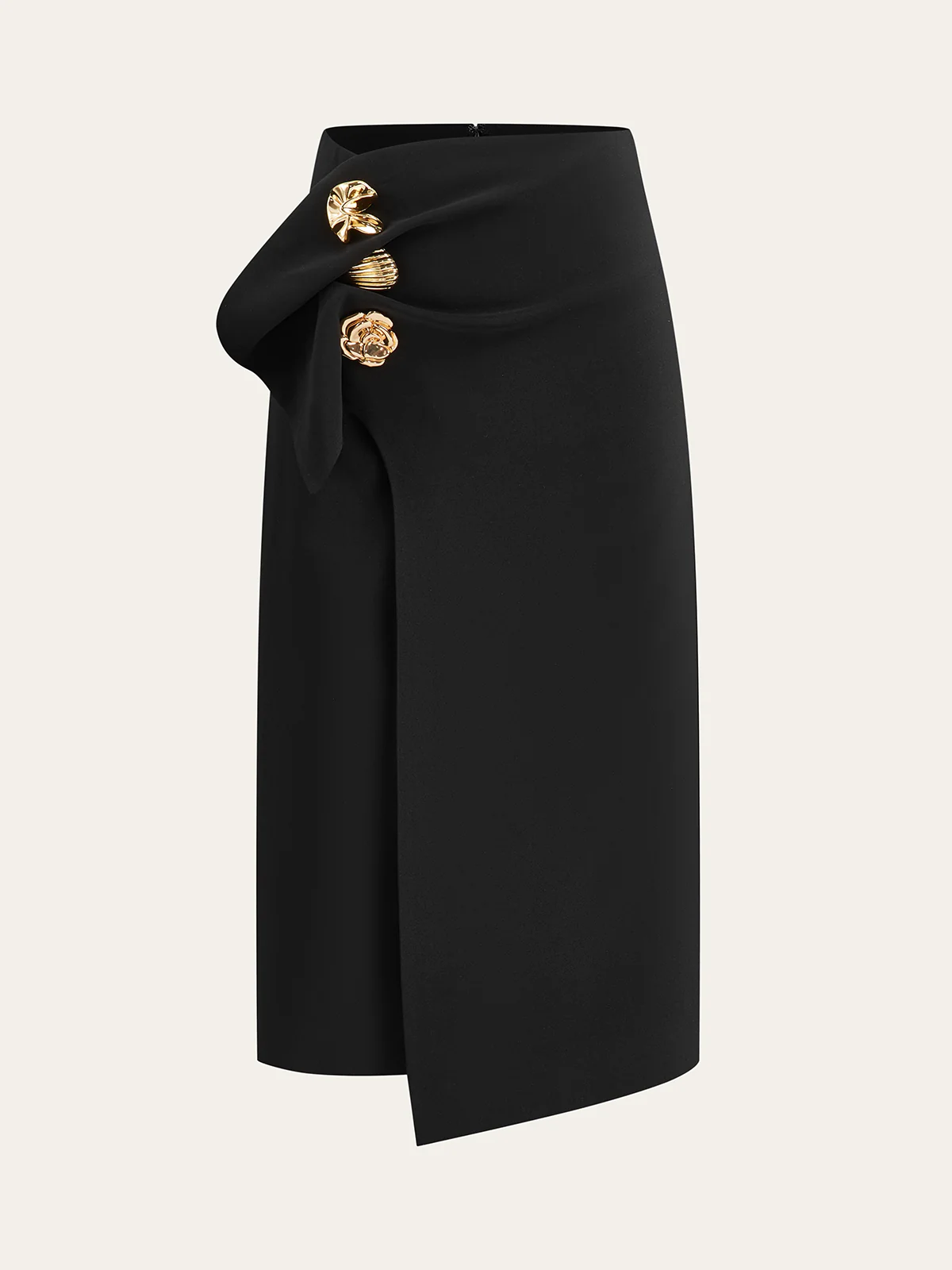 Metal Detail Asymmetric Midi Skirt