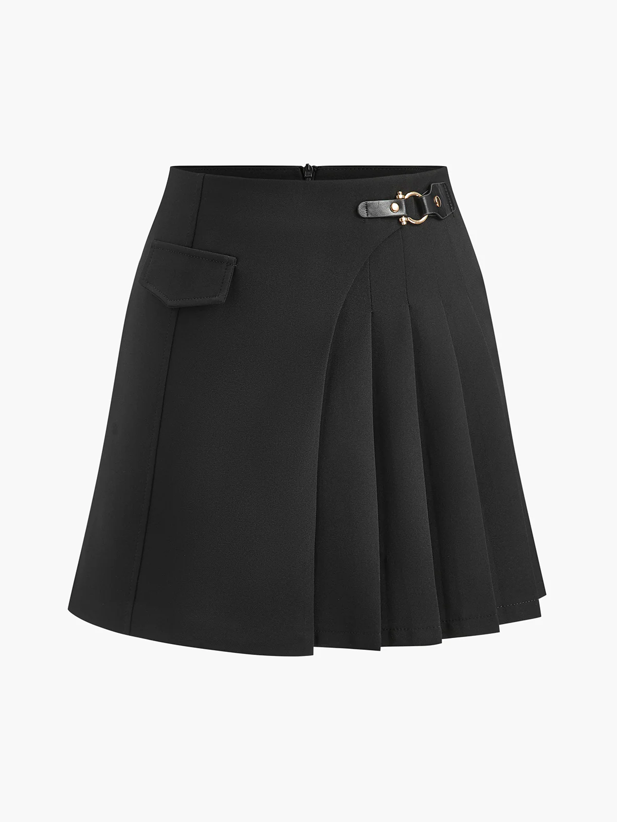 Metal-Detail Asymmetrical Pleated Skirt - Image 6