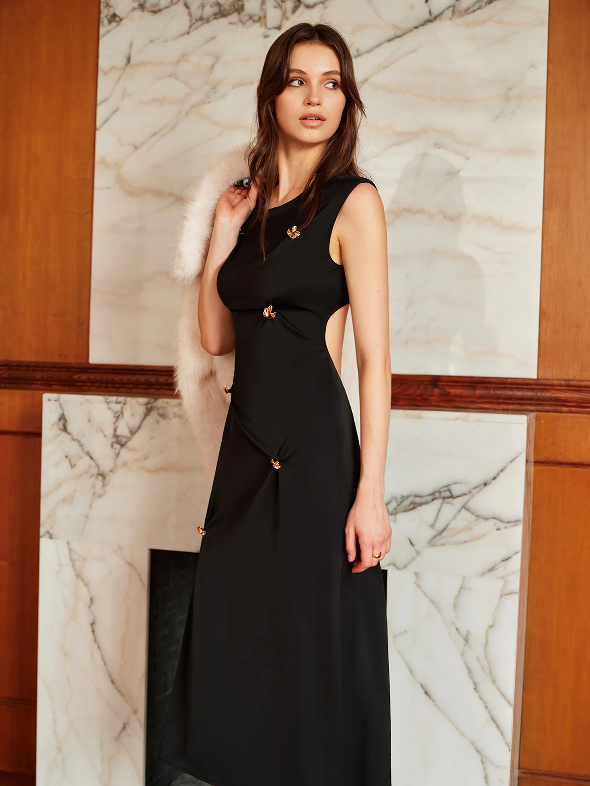 Metal-Detail Backless Pleated Tank Dress - Image 3