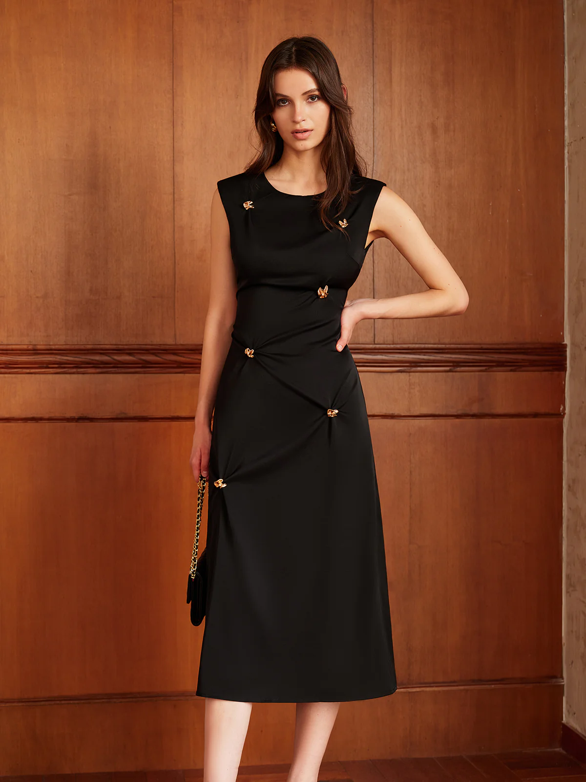 Metal-Detail Backless Pleated Tank Dress - Image 4
