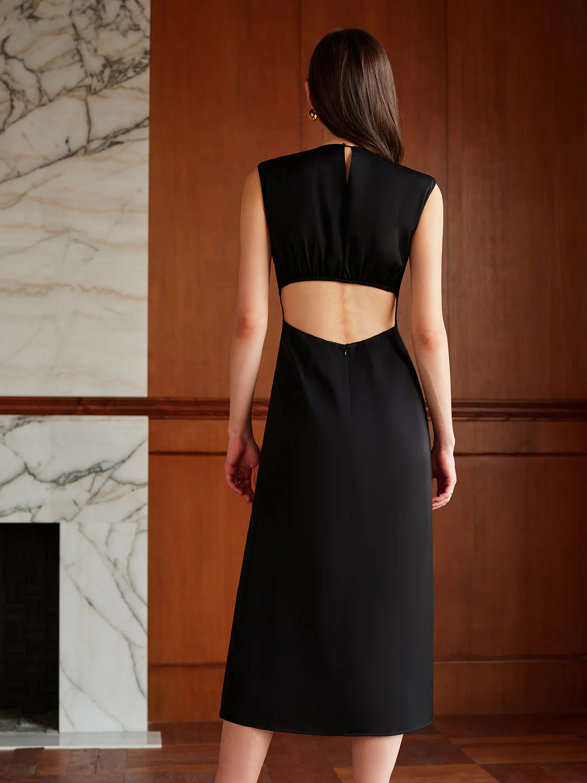 Metal-Detail Backless Pleated Tank Dress - Image 6