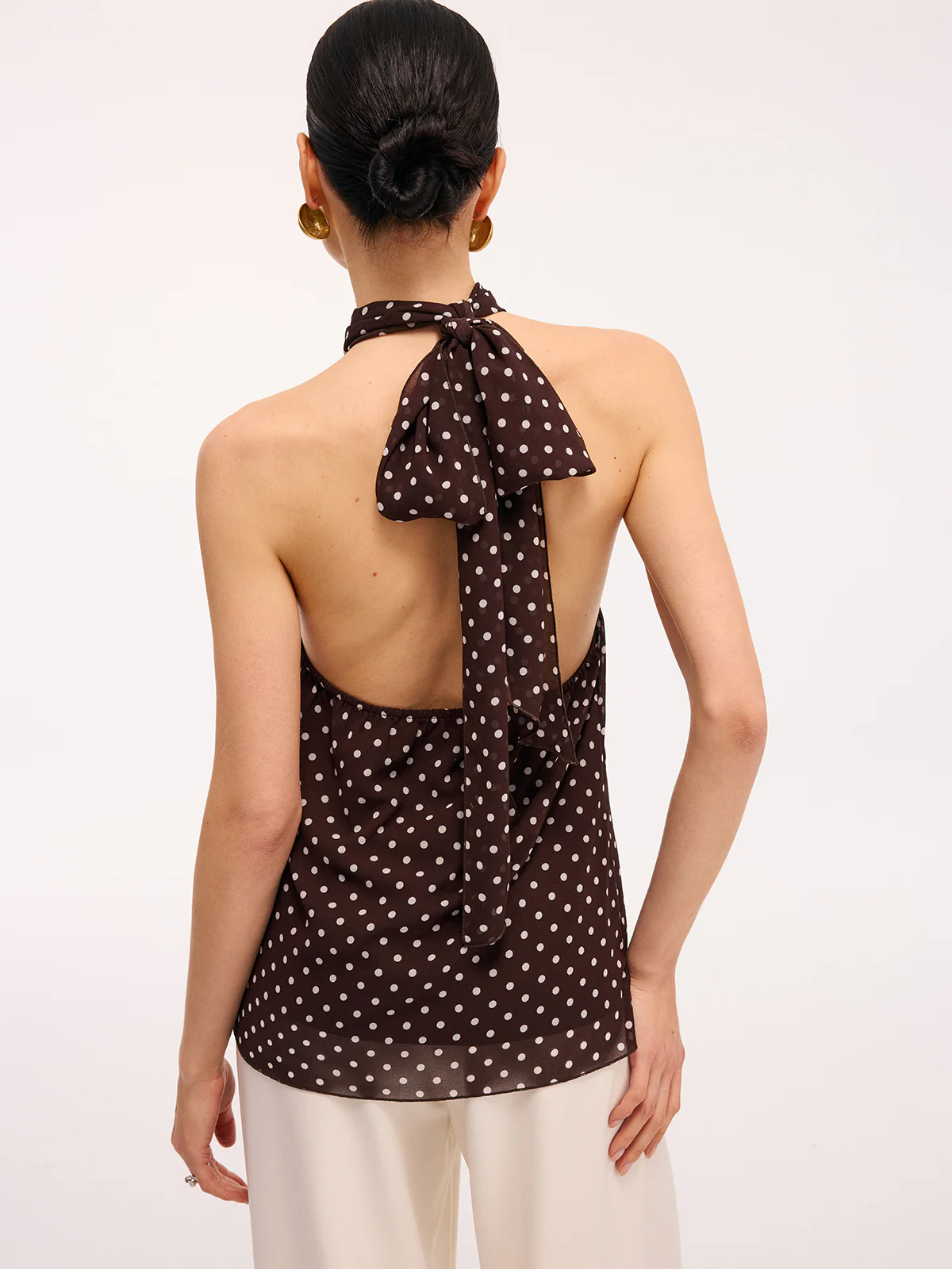 Metal Detail Backless Polka Dot Halter Top - Image 6