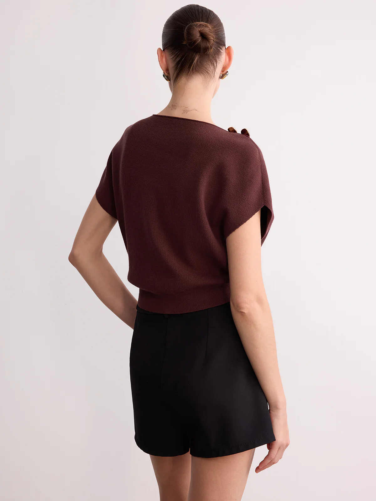 Metal Detail Batwing Sleeve Oversized Knit Top - Image 6