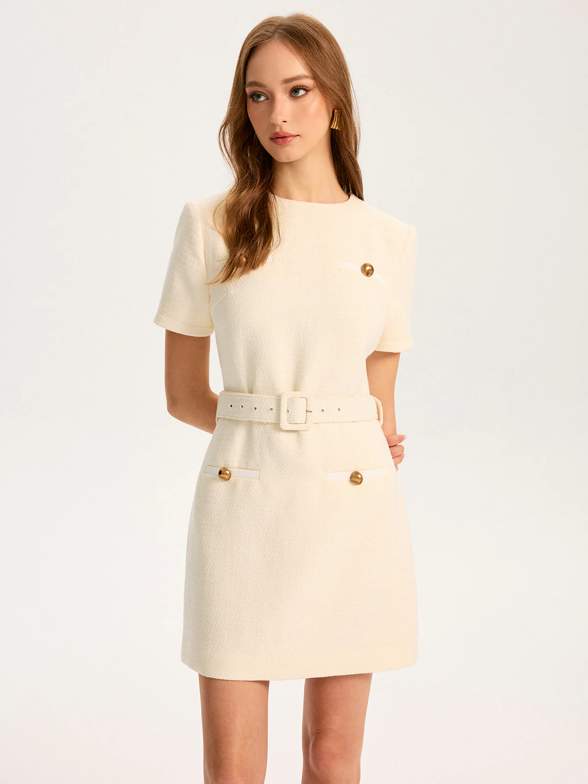 Metal Detail Belted Mini Dress - Image 3