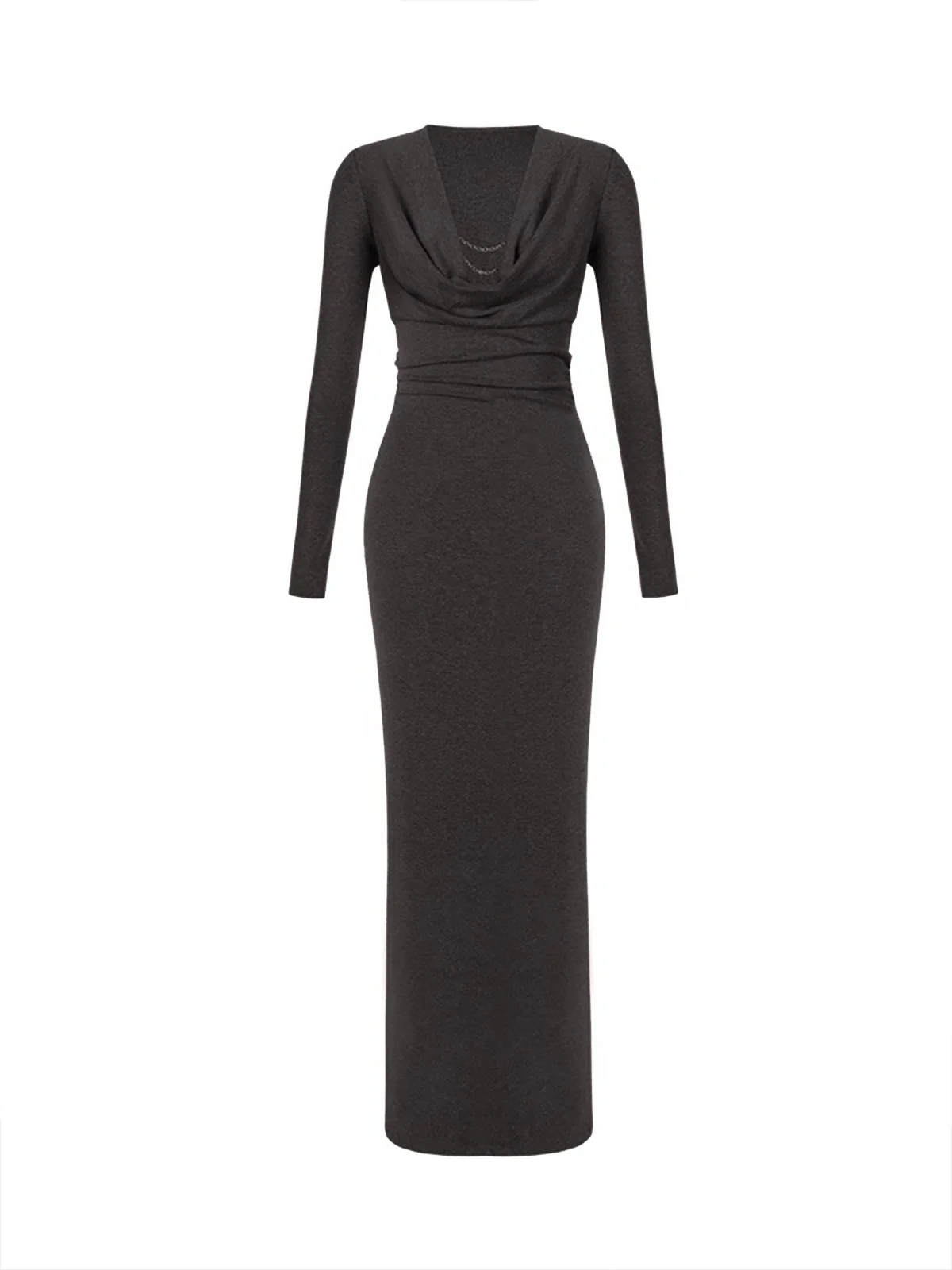 Metal-Detail Cowl Neck Slim Jersey Dress - Image 5