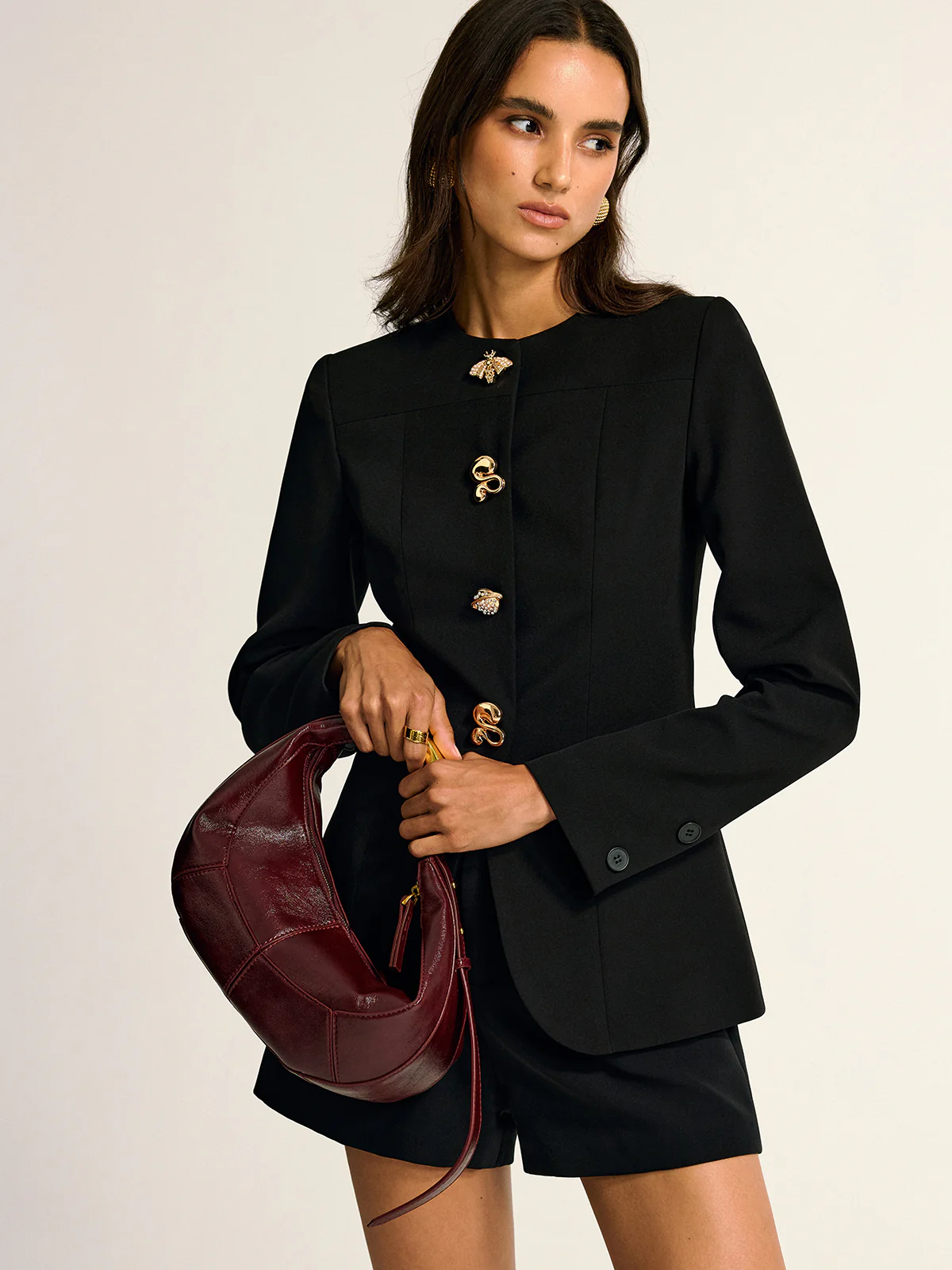 Metal Detail Crew Neck Blazer - Image 3