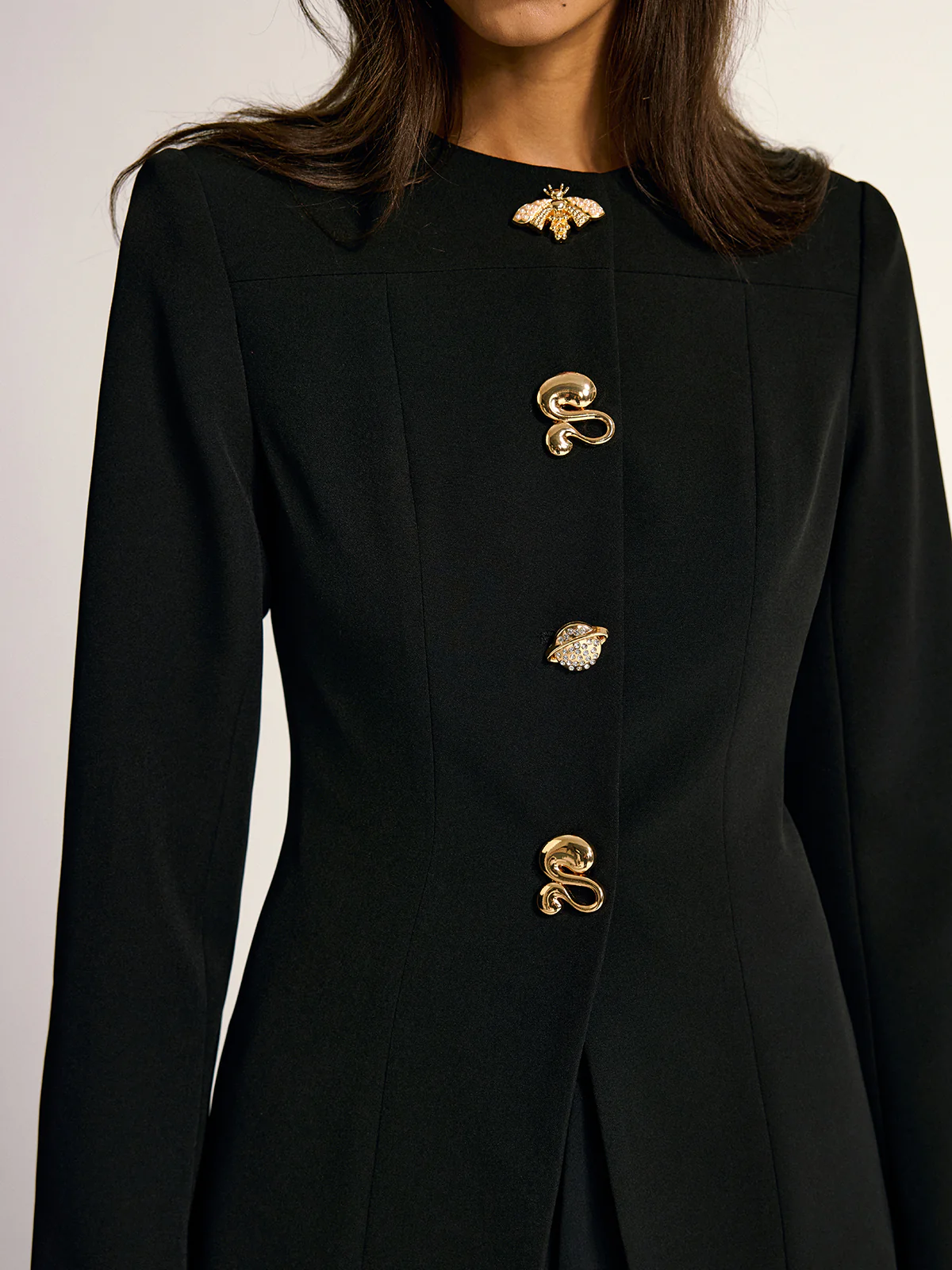 Metal Detail Crew Neck Blazer - Image 5