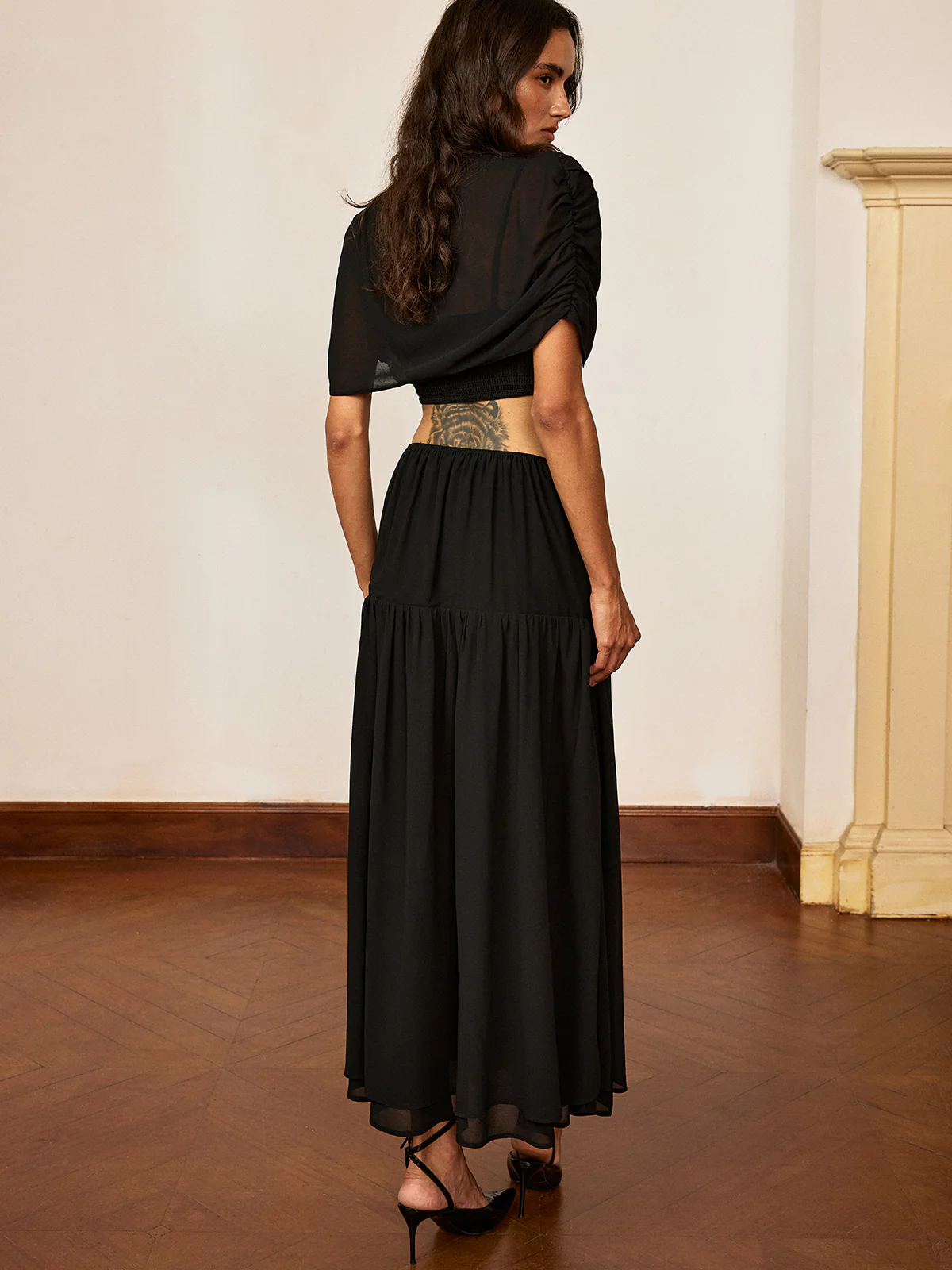 Metal Detail Cut-Out Chiffon Maxi Dress - Image 4