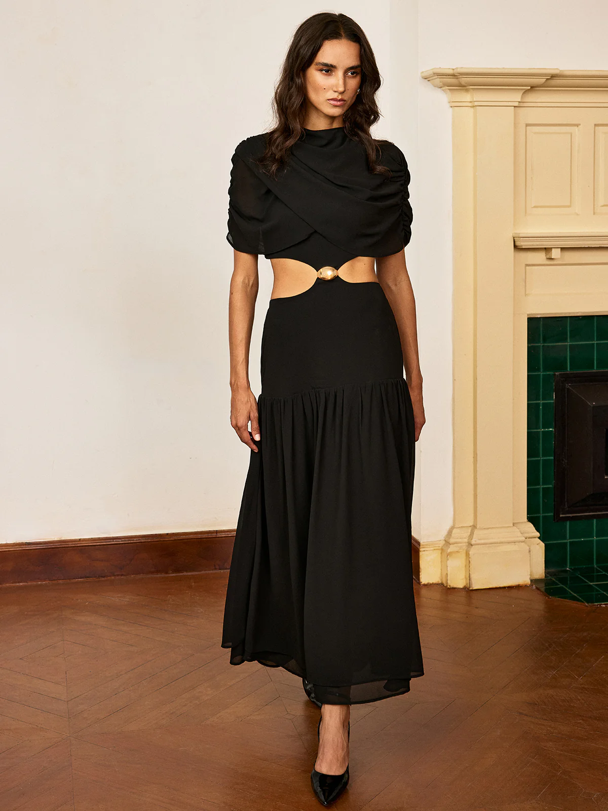 Metal Detail Cut-Out Chiffon Maxi Dress - Image 5
