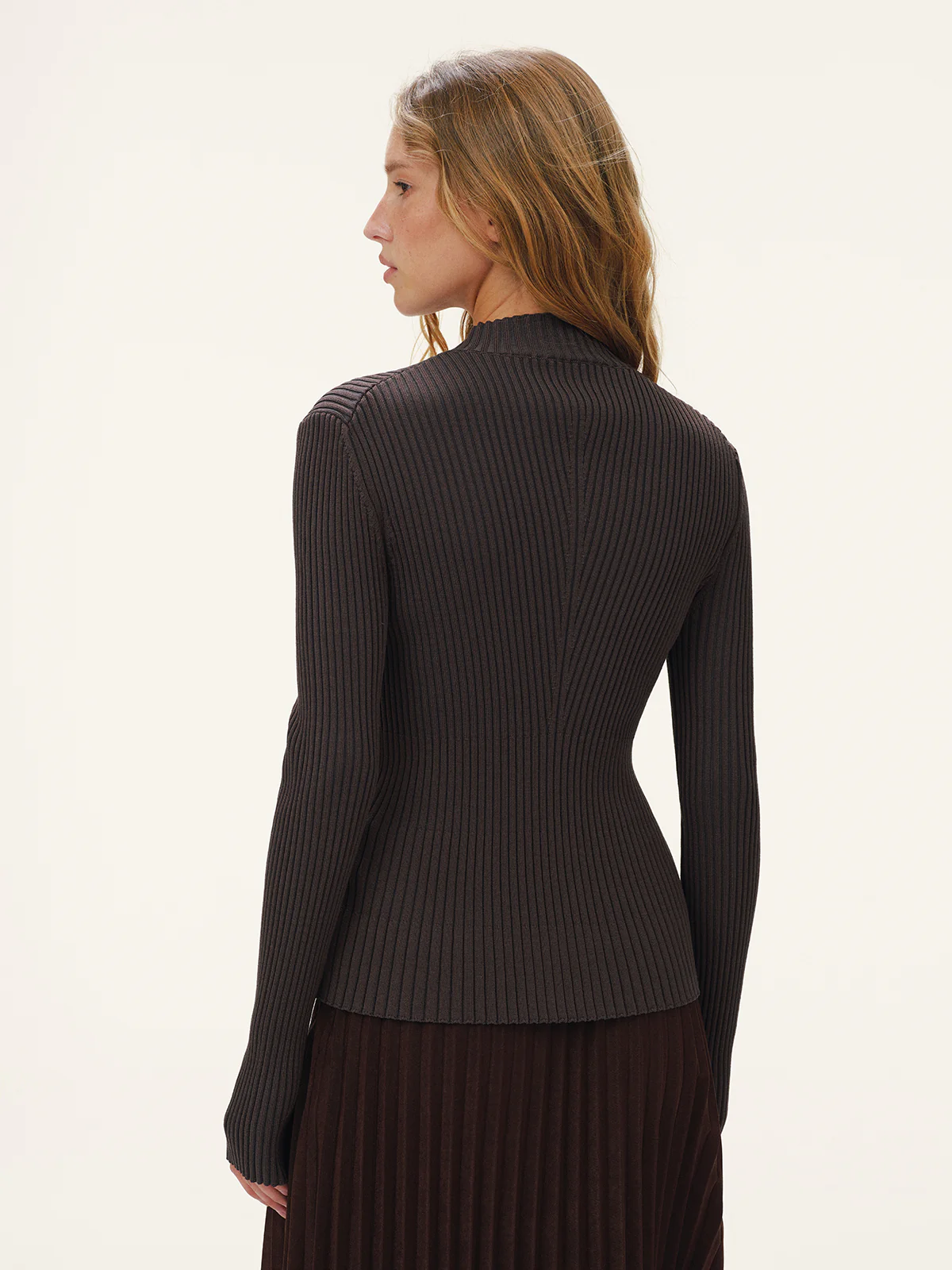 Metal Detail Cut-Out Mock Neck Fitted Sweater - Image 6