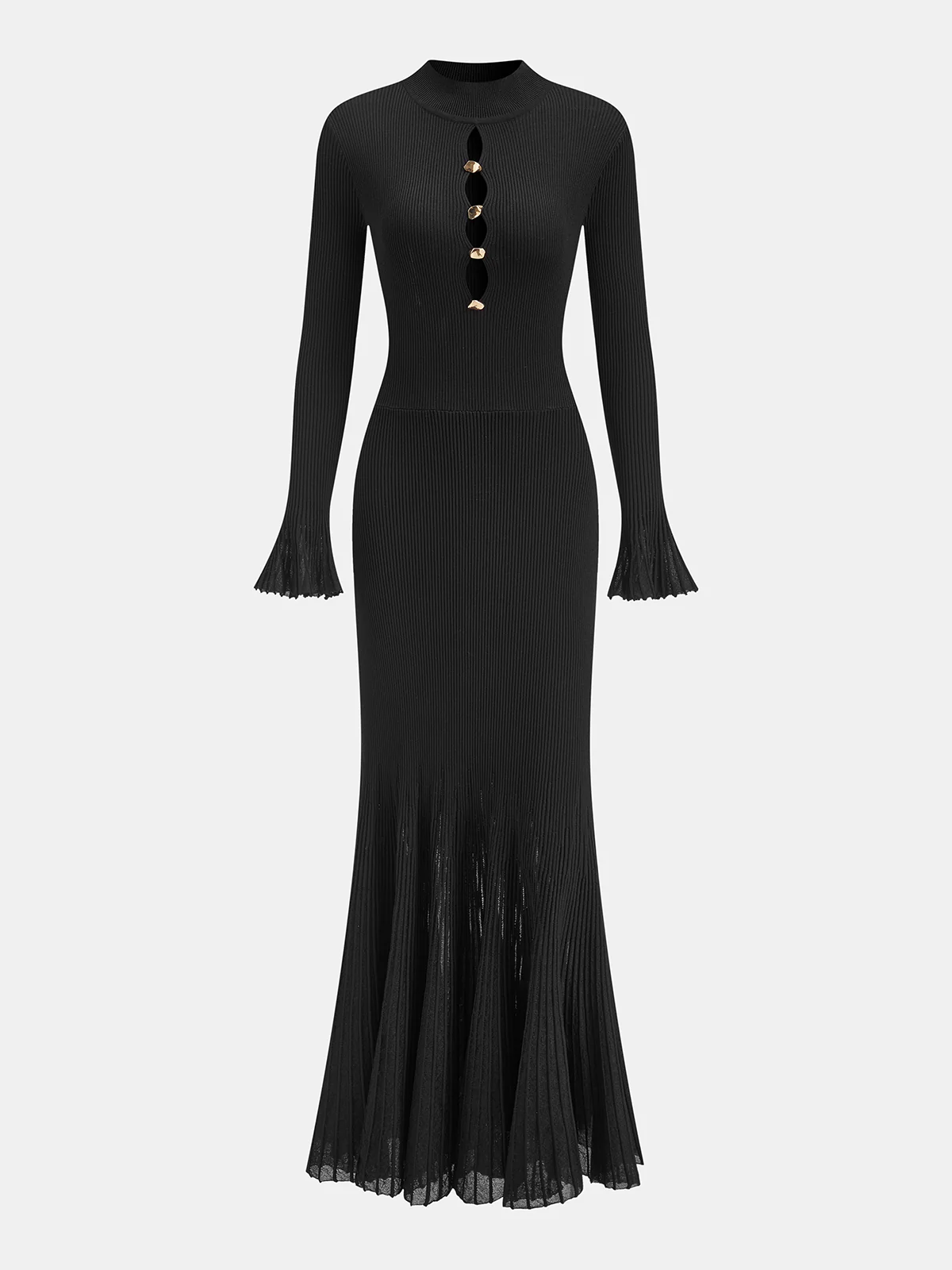 Metal Detail Cut-Out Ribbed Knit Maxi Dress - Image 2
