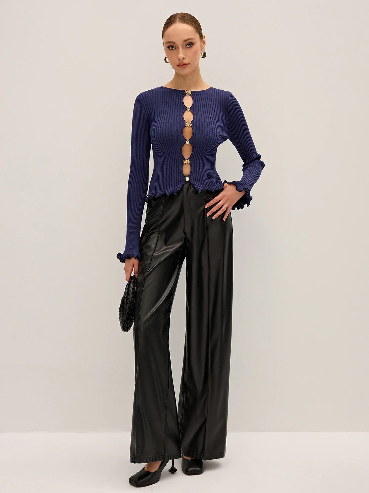 Metal Detail Cut-Out Ribbed Knit Top - Image 4