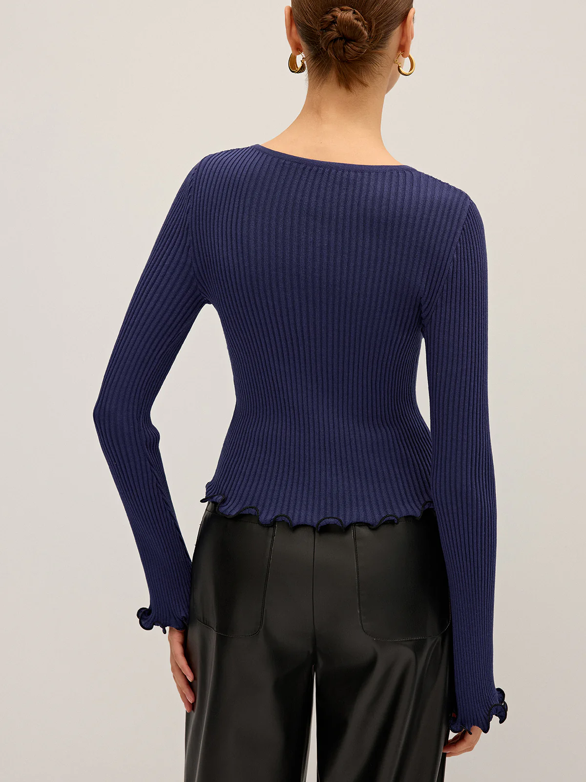 Metal Detail Cut-Out Ribbed Knit Top - Image 5