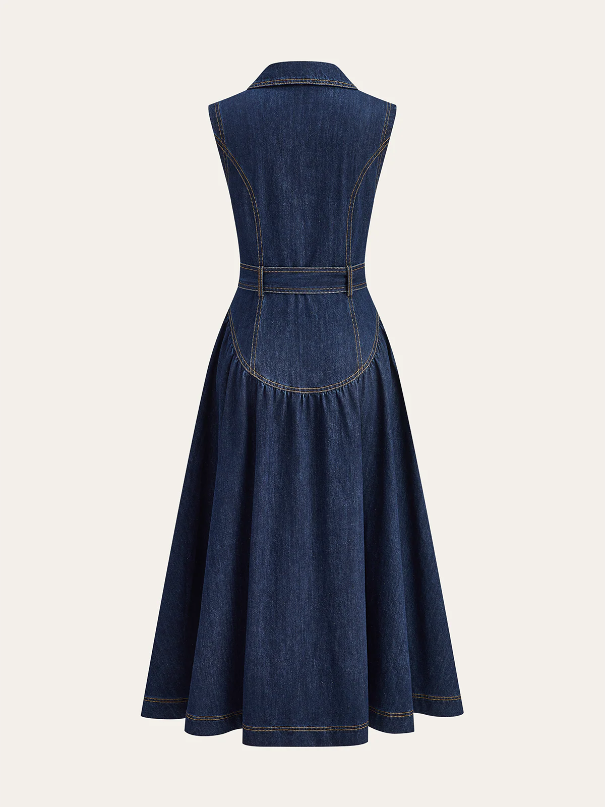 Metal Detail Denim Button-Front Belted Dress - Image 3
