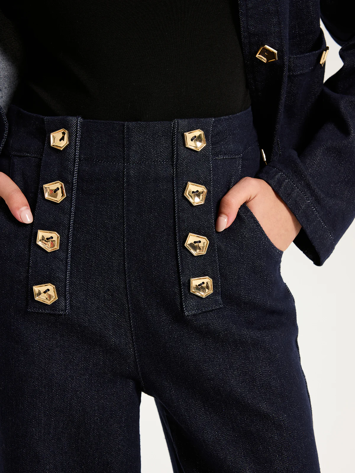 Metal Detail Denim Wide-Leg Jeans - Image 5