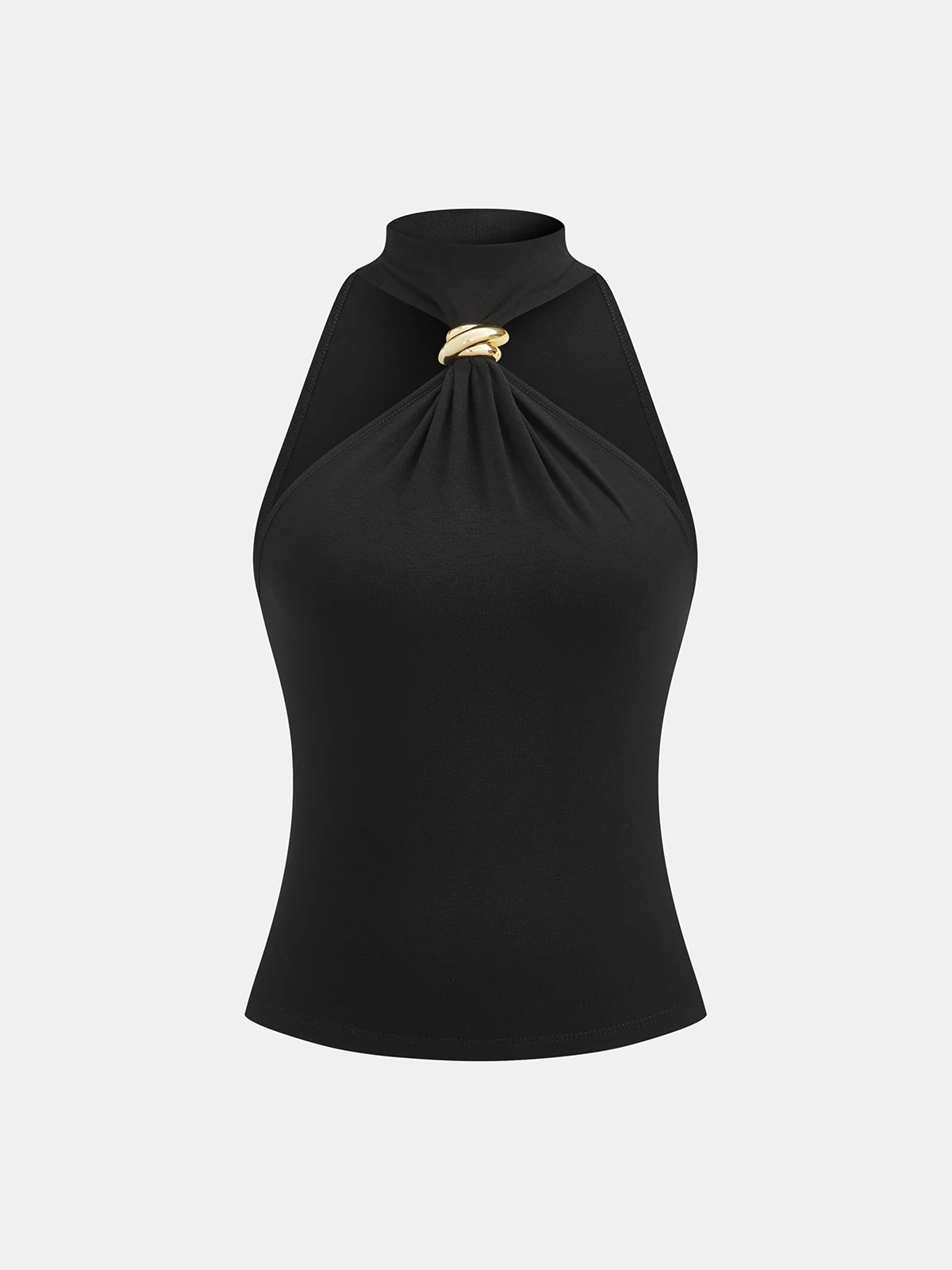 Metal Detail Halter Neck Fitted Top - Image 2