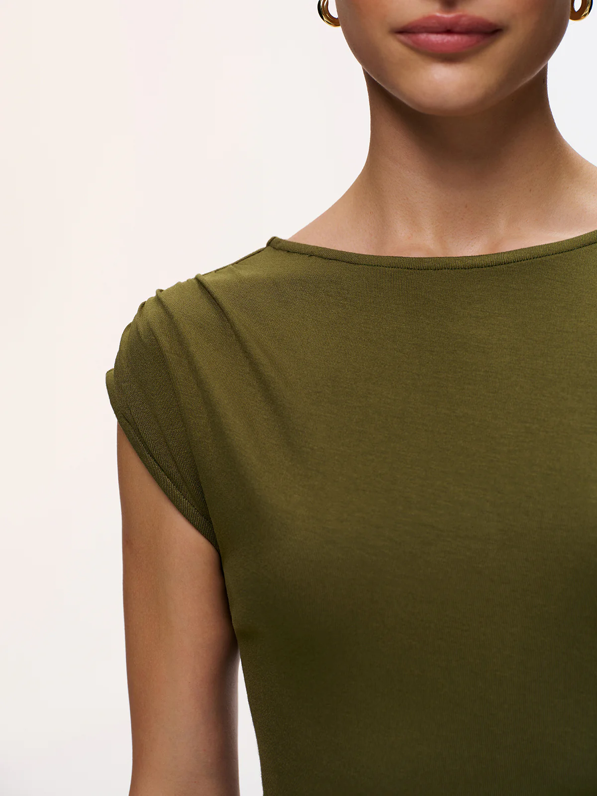 Metal Detail High-Slit Cap-Sleeve Dress - Image 3