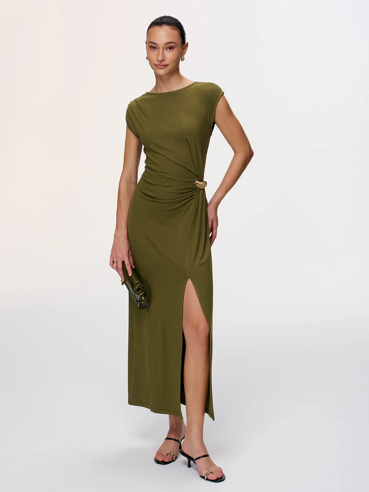 Metal Detail High-Slit Cap-Sleeve Dress - Image 4
