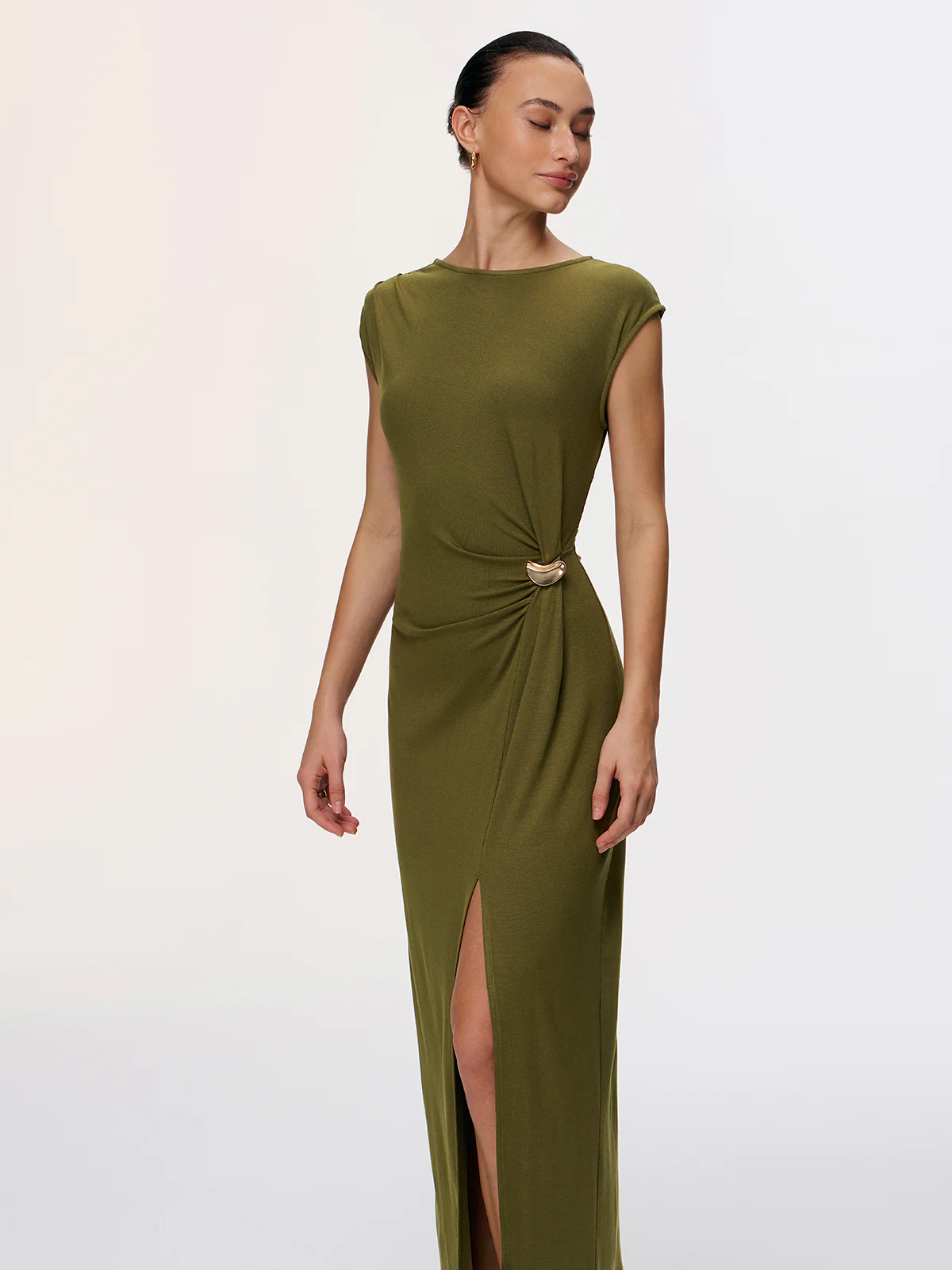 Metal Detail High-Slit Cap-Sleeve Dress - Image 5