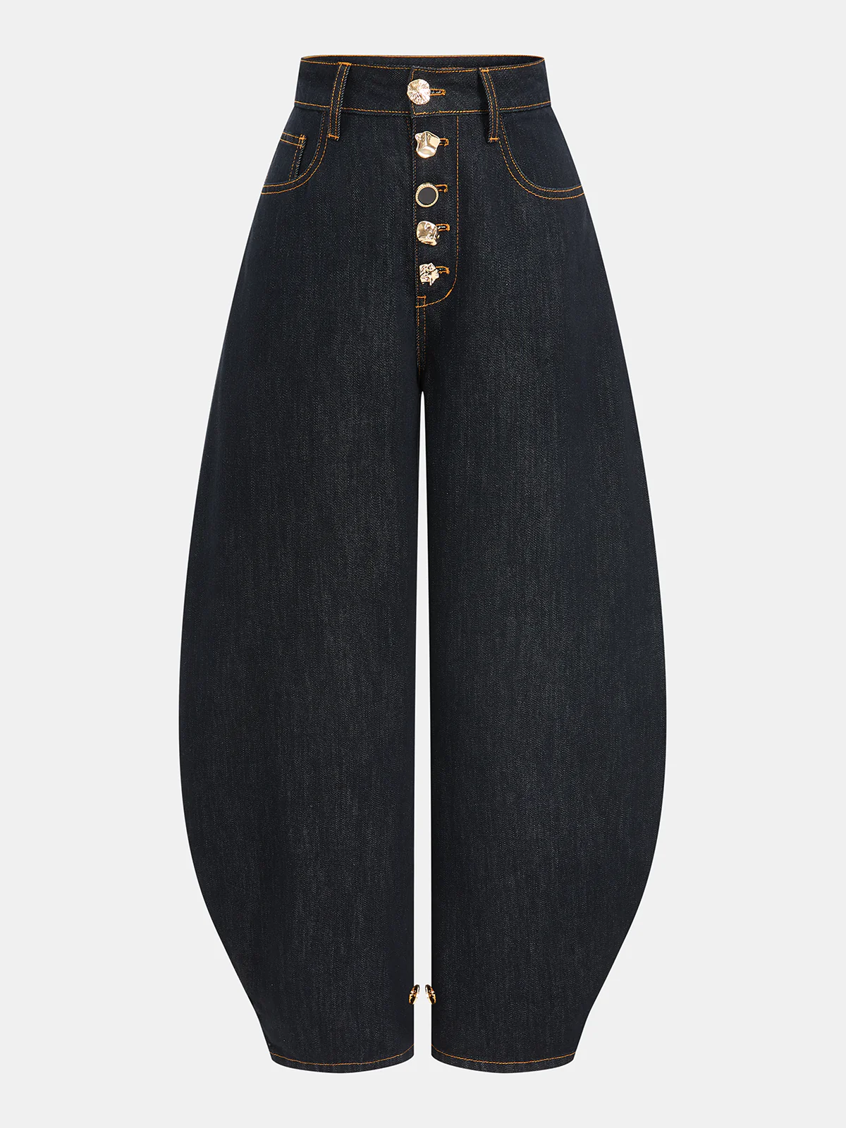 Metal Detail High-Waisted Balloon Jeans - Image 3