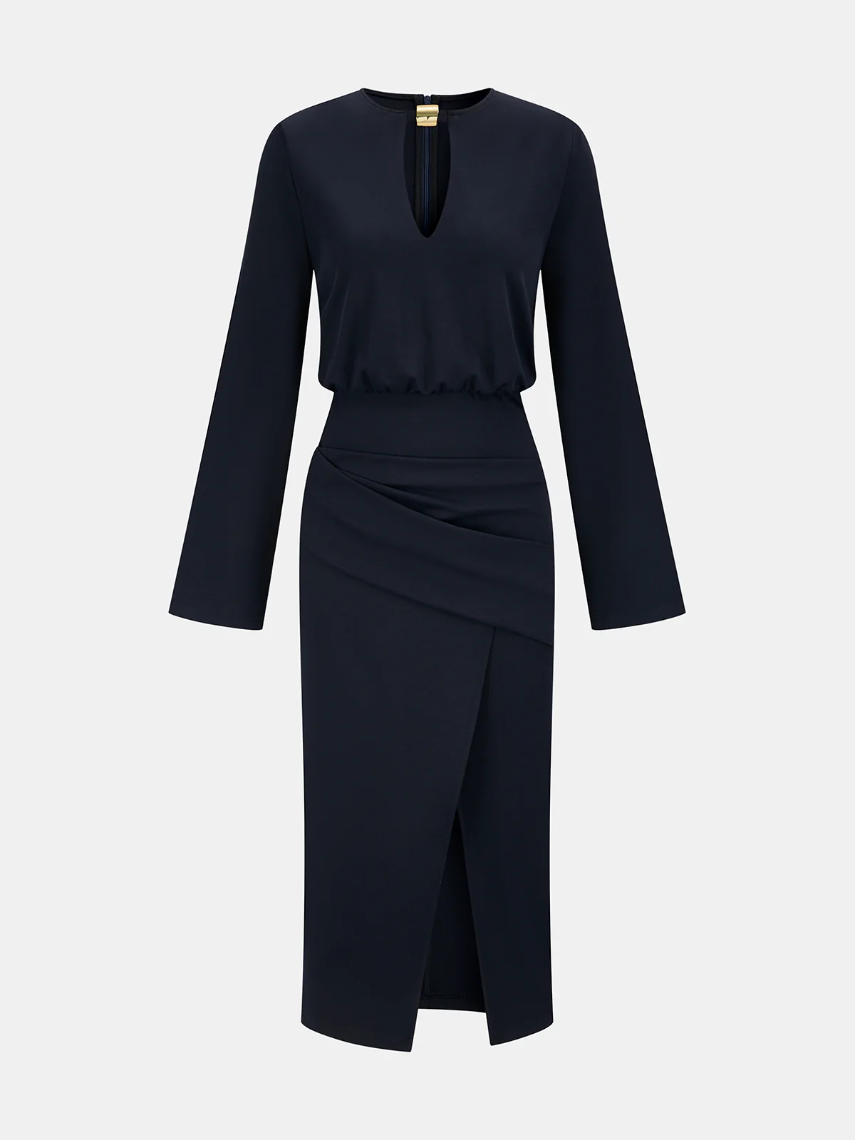 Metal Detail Keyhole Neck Midi Dress