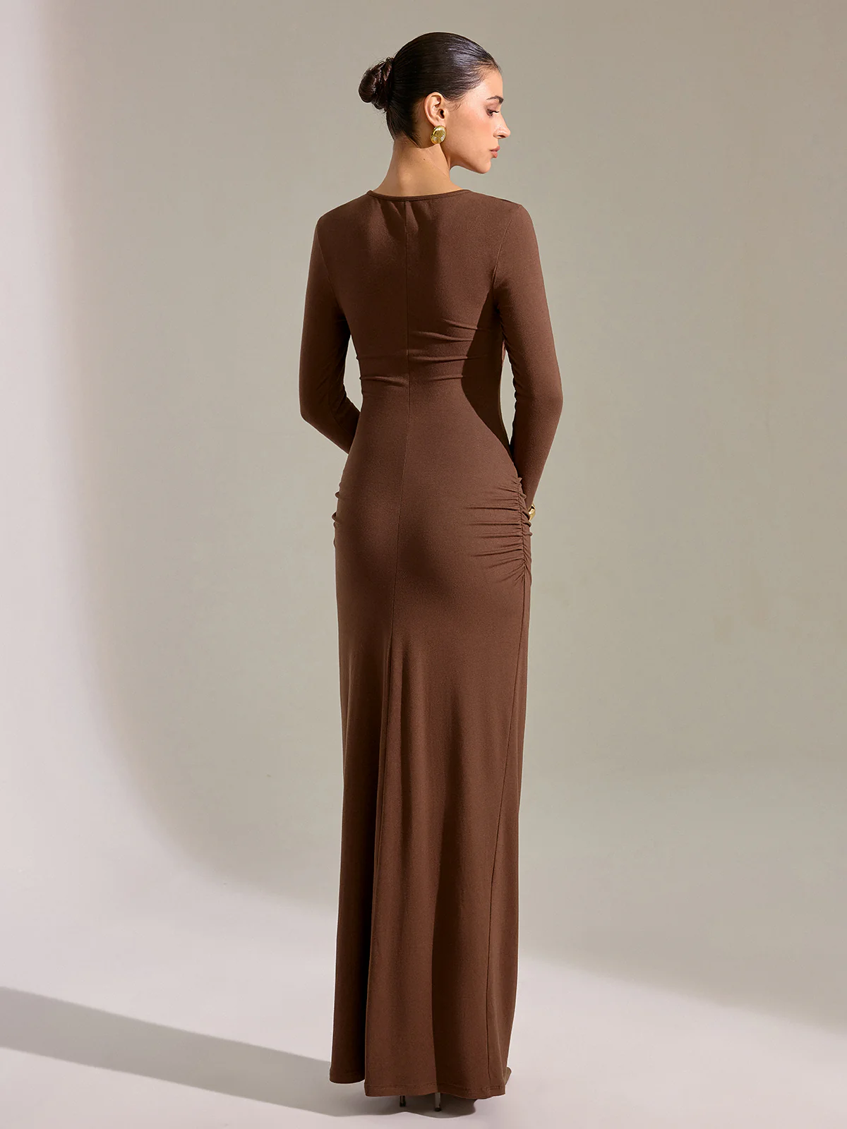 Metal Detail Long Sleeve Cut-Out Maxi Dress - Image 6