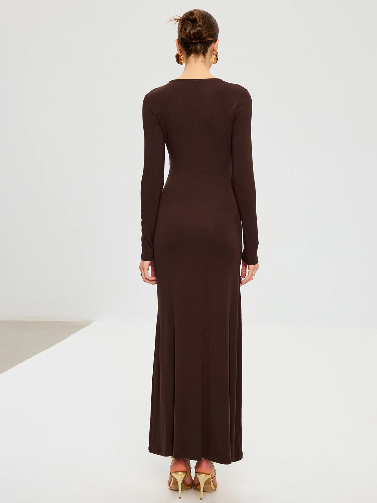 Metal Detail Long Sleeve Draped Maxi Dress - Image 6
