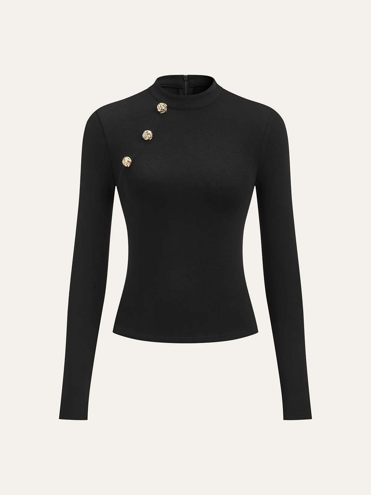 Metal Detail Mock Neck Long Sleeve T-Shirt