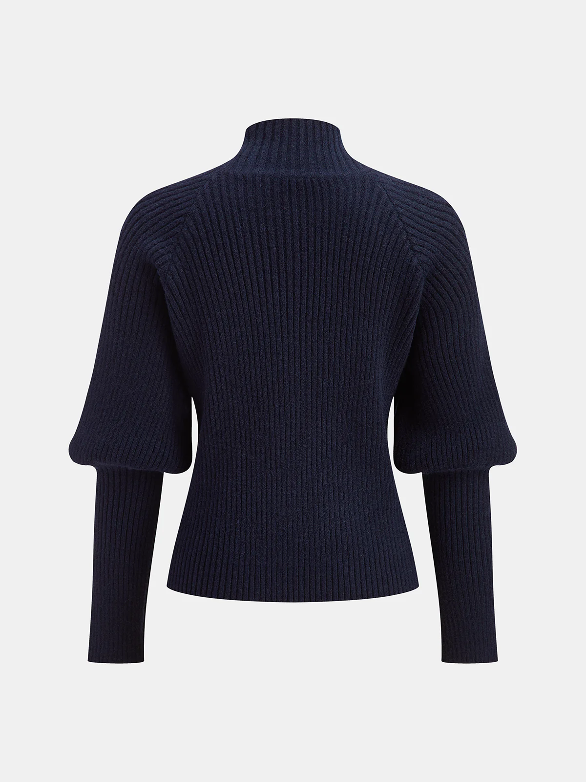 Metal Detail Mock Neck Puff Sleeve Sweater - Image 2