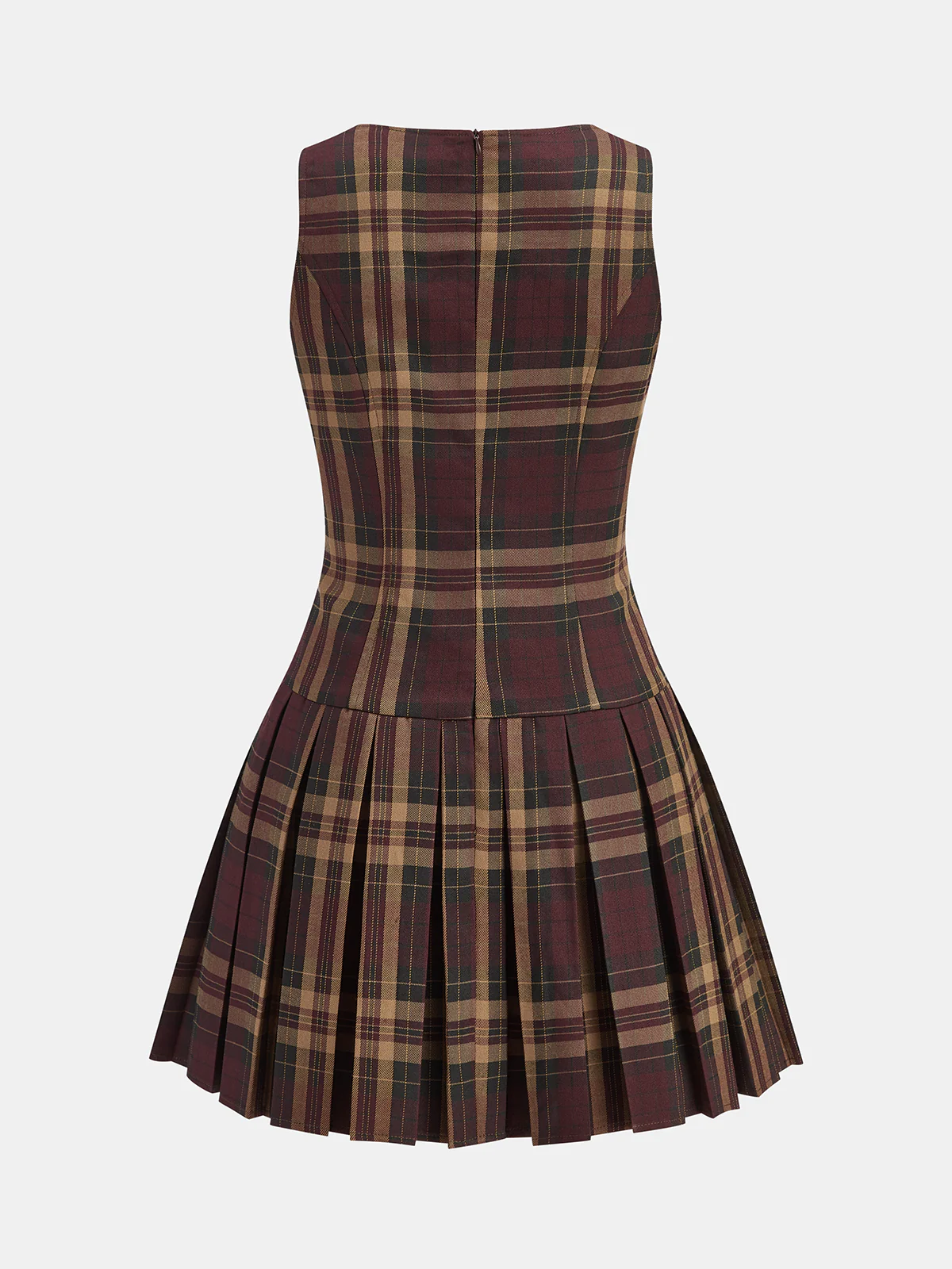 Metal Detail Plaid Sleeveless Pleated Mini Dress - Image 2
