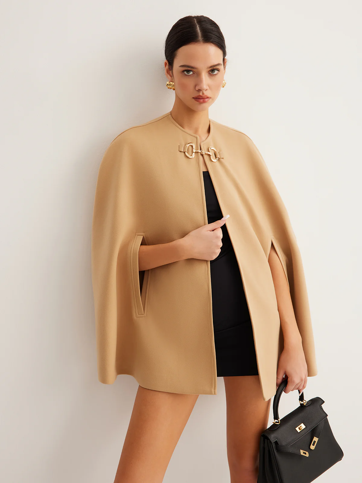 Metal Detail Plain Tweed Cloak - Image 2