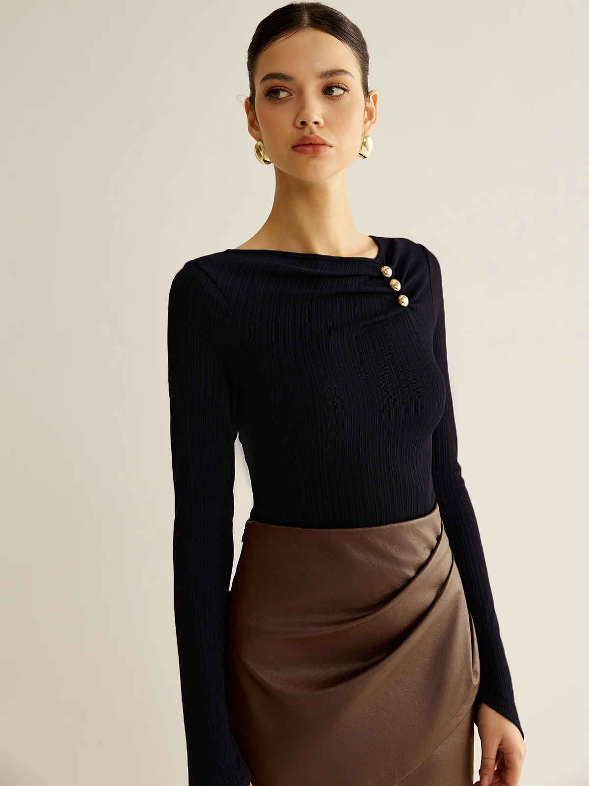 Metal Detail Pleated Blouse - Image 5