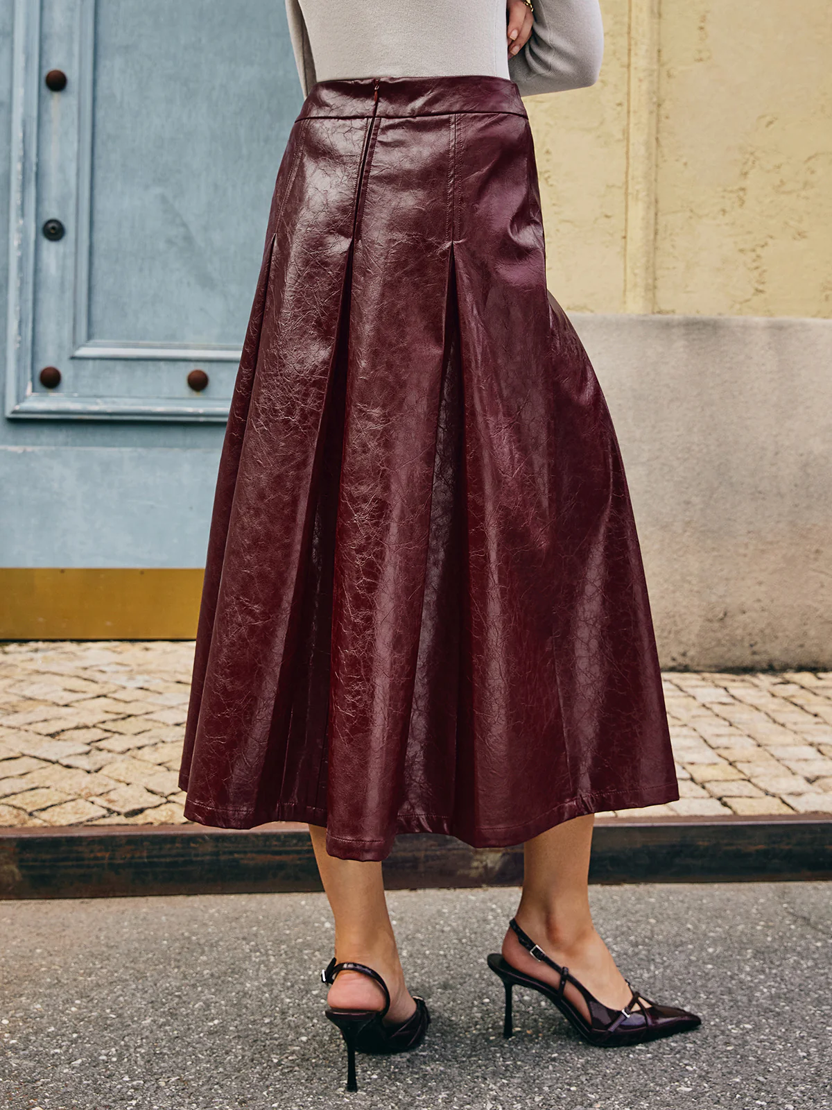 Metal-Detail Pleated Faux Leather Skirt - Image 6