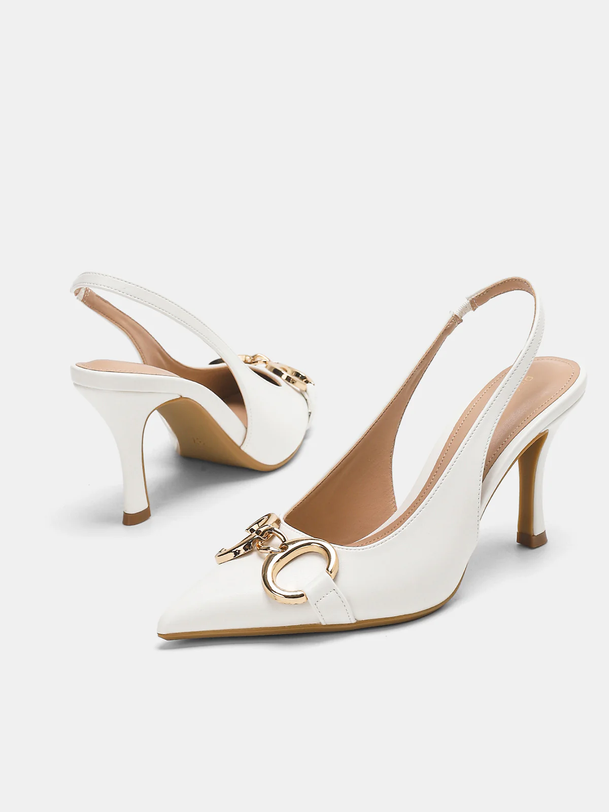 Metal Detail Pointed-Toe Slingback Heels