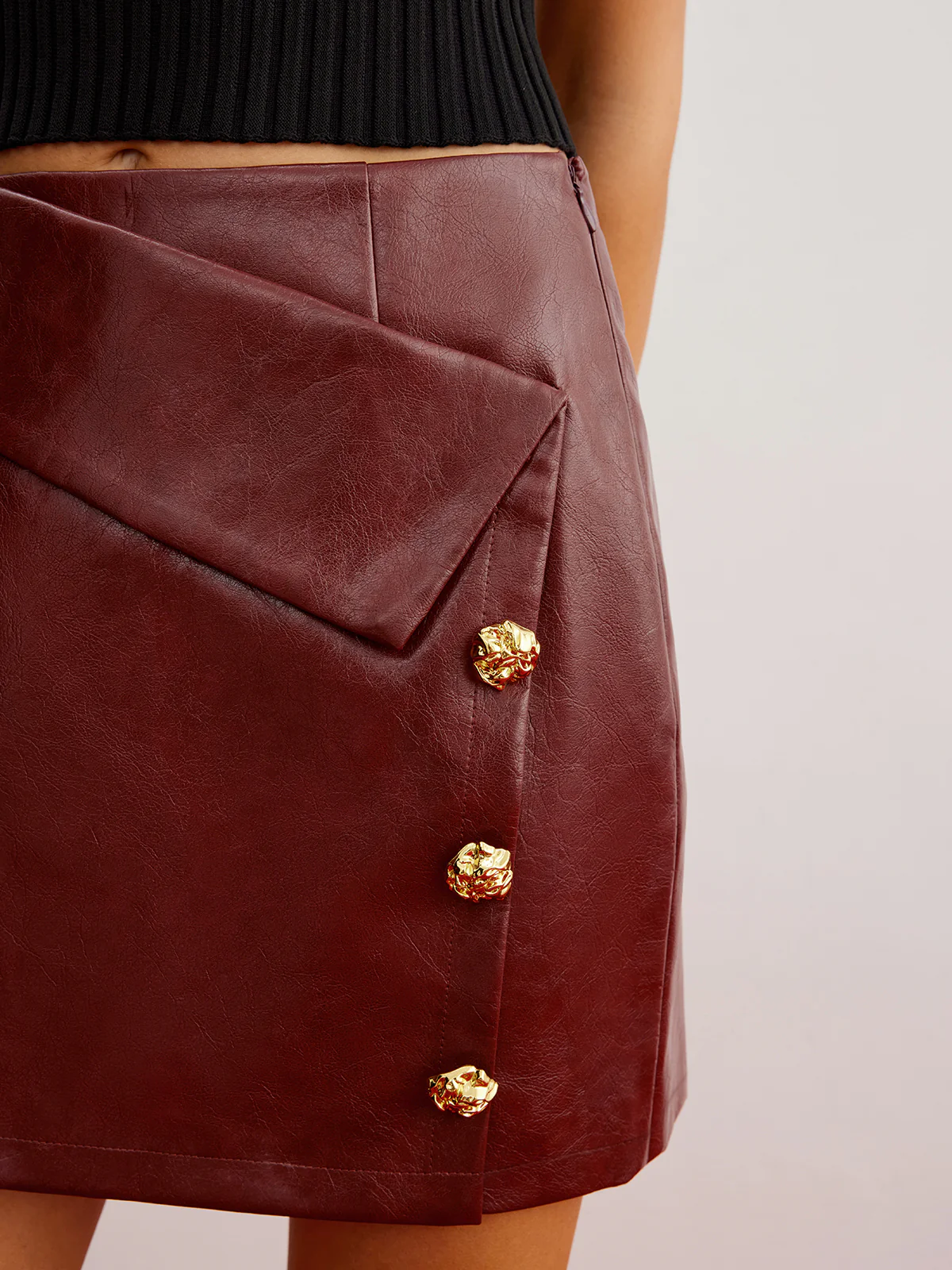 Metal-Detail PU Leather Zipper Skirt - Image 2