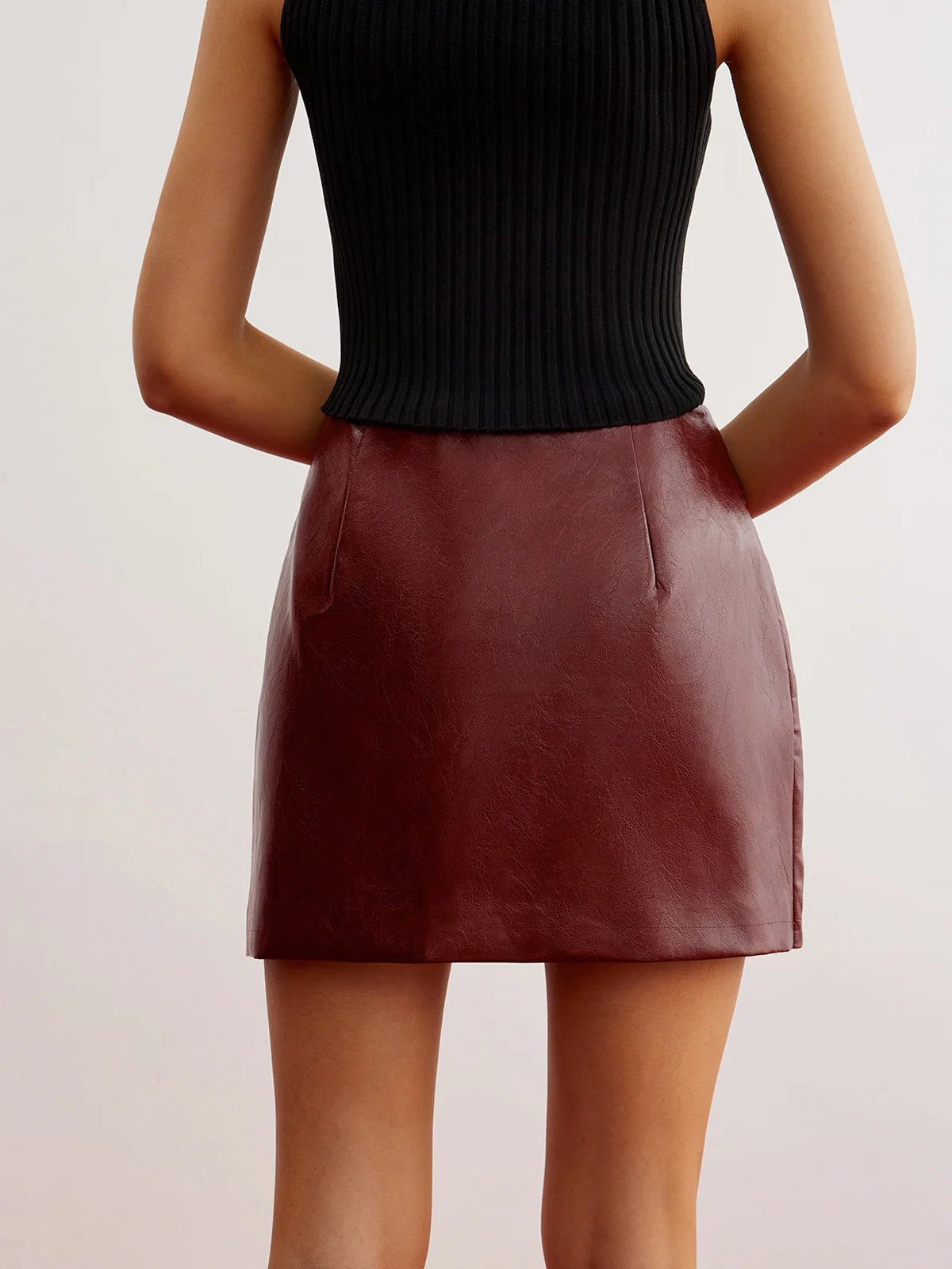Metal-Detail PU Leather Zipper Skirt - Image 6