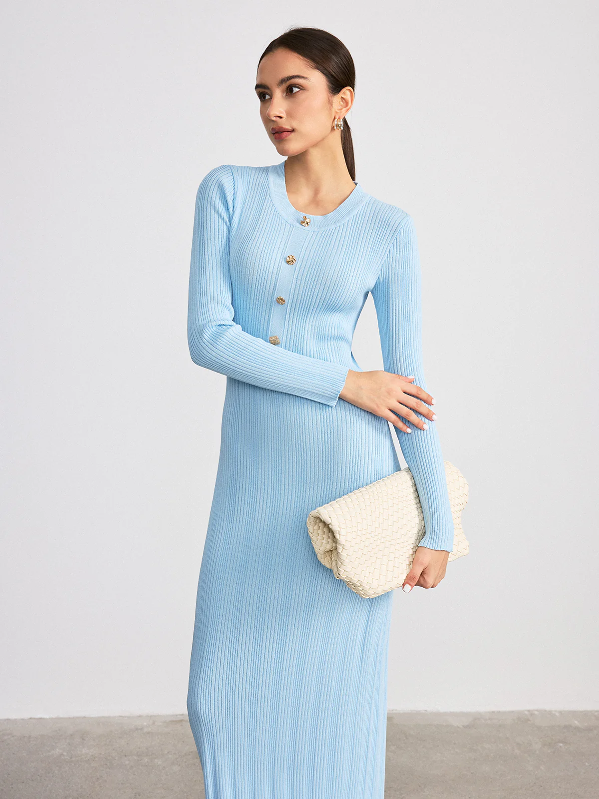 Metal Detail Ribbed Knit Maxi Dress - Image 3