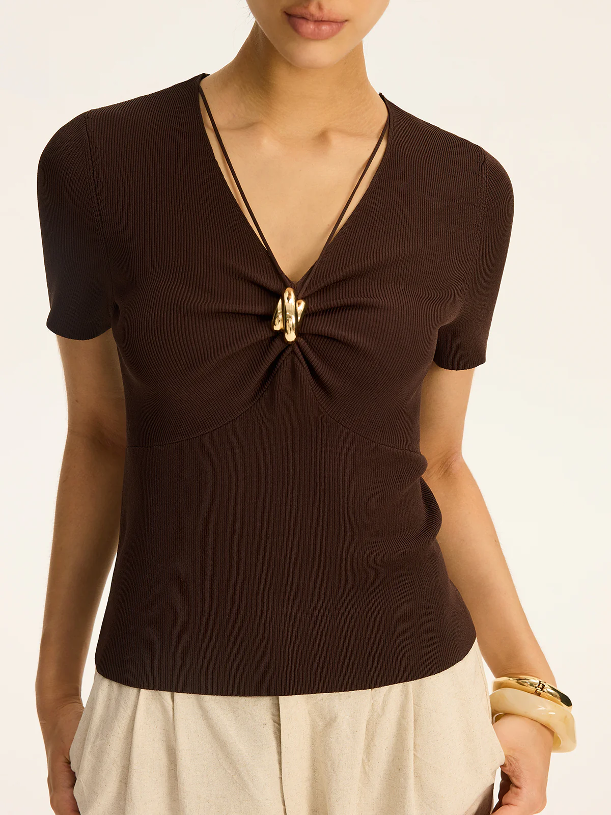 Metal Detail Ribbed Knit Top - Image 2