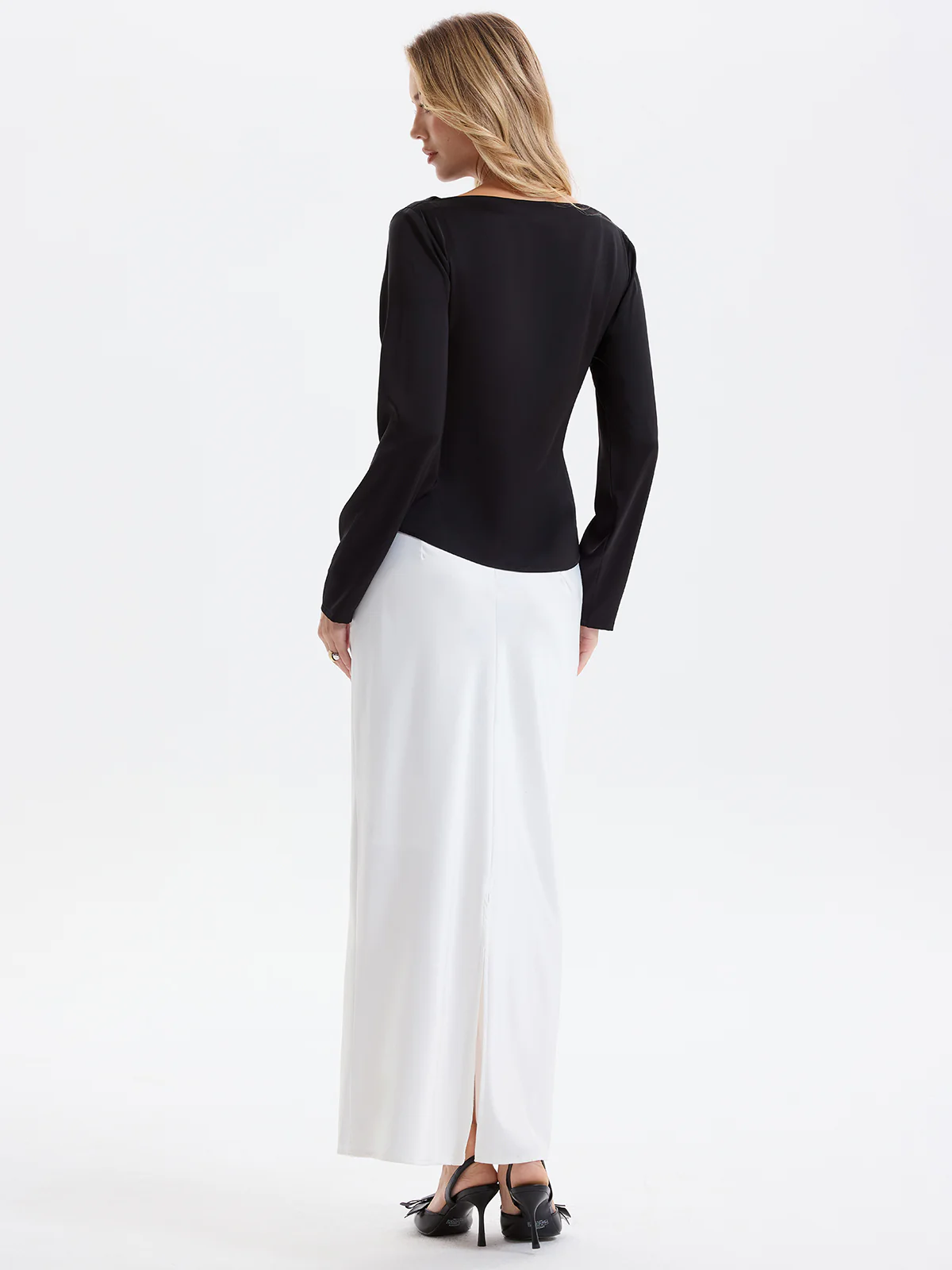 Metal Detail Ruched Waist Satin Blouse - Image 6